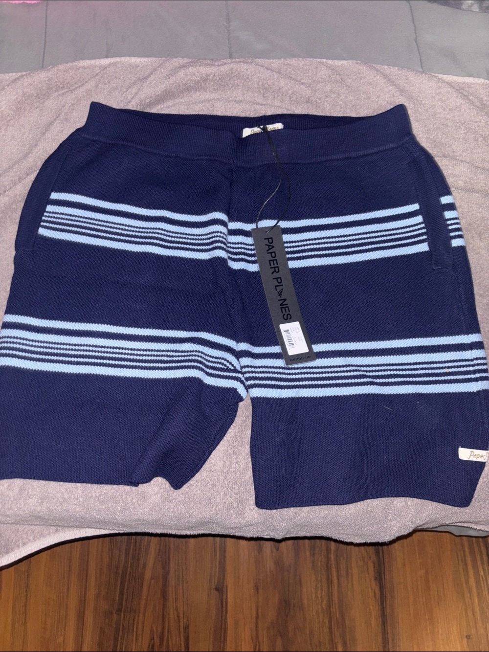 Paper Planes Men's Navy Blue Striped Athletic Shorts